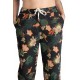 Pantaloni Dama Din Panza Topita Bumbac Cu Siret In Talie,Motiv Floral,Marime Mare